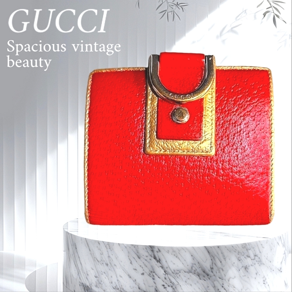 Stunning RARE Unique & Gorgeous GUCCI Red & Gold Leather Compact Vintage Wallet - Picture 3 of 16